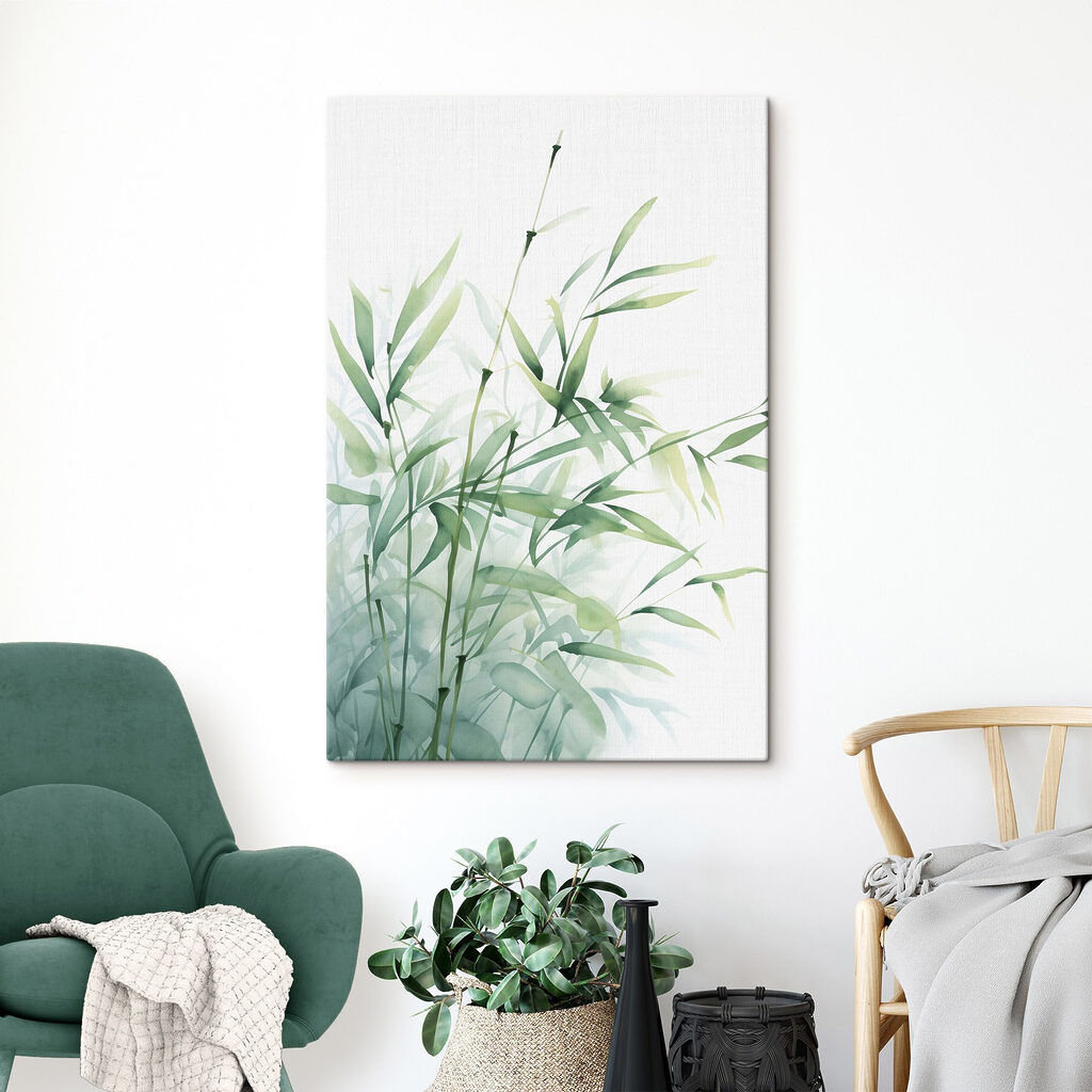 Bambusblätter in Aquarell in einem Interieur
