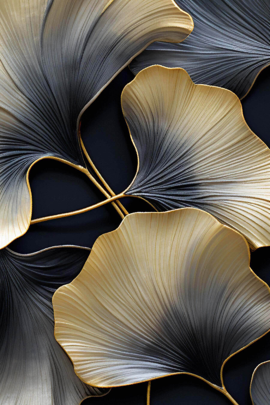 Goldene Blattfächer auf Schwarz — ganzes Design