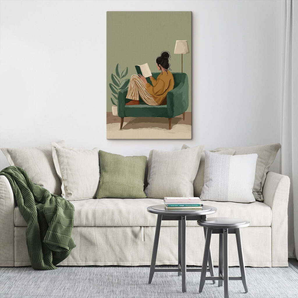 Lesen im grünen Sessel in einem Interieur