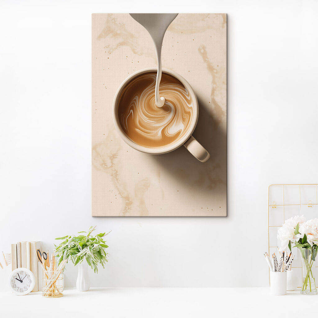 Kaffee mit Milchwirbel in einem Interieur