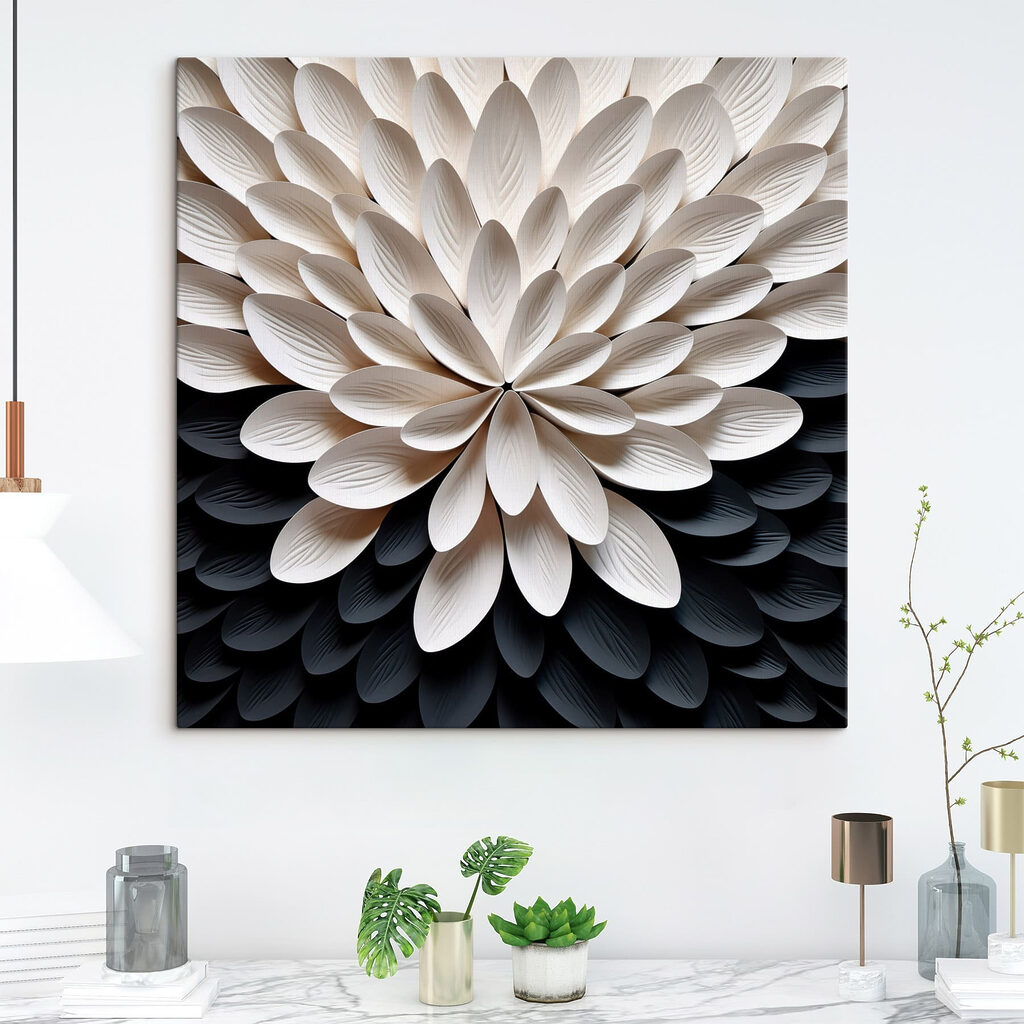 Weiße Blüte über Schwarz in einem Interieur