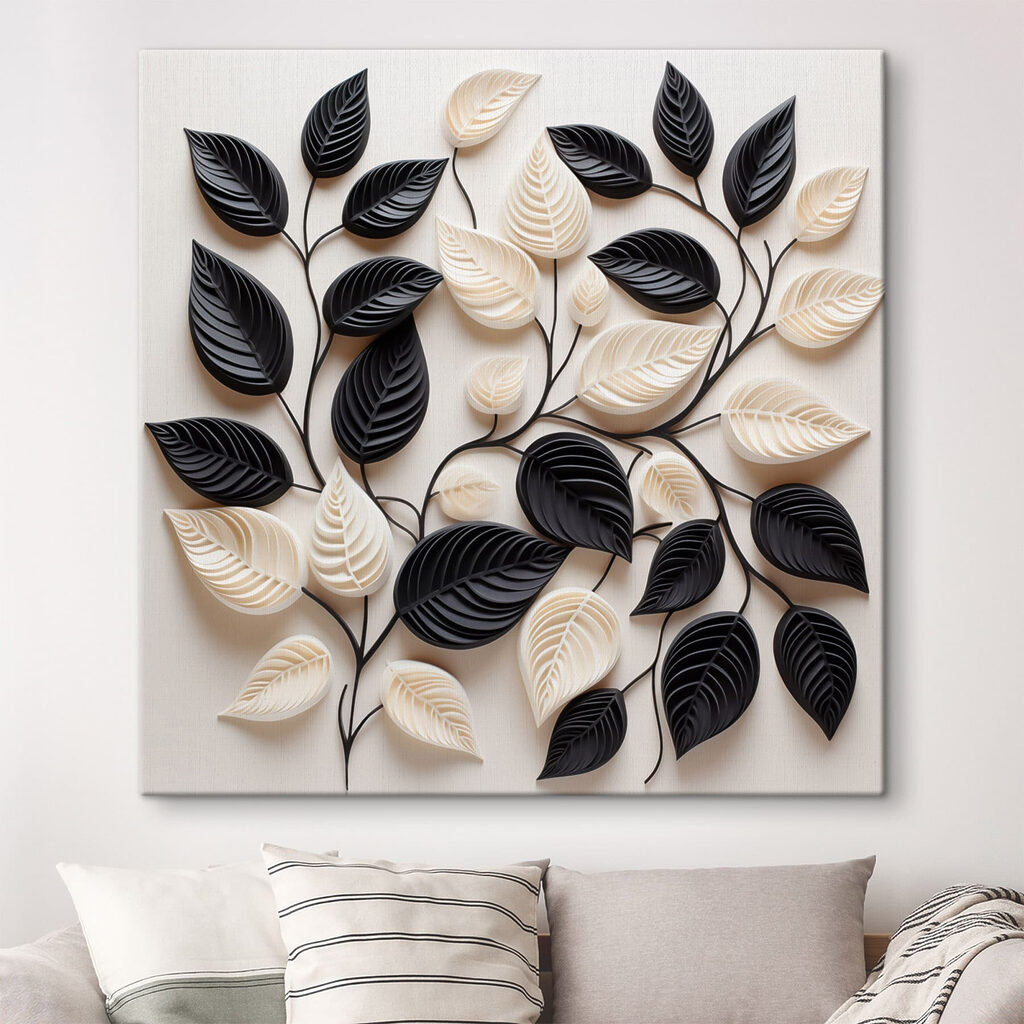Schwarze und weiße Blattranken in einem Interieur