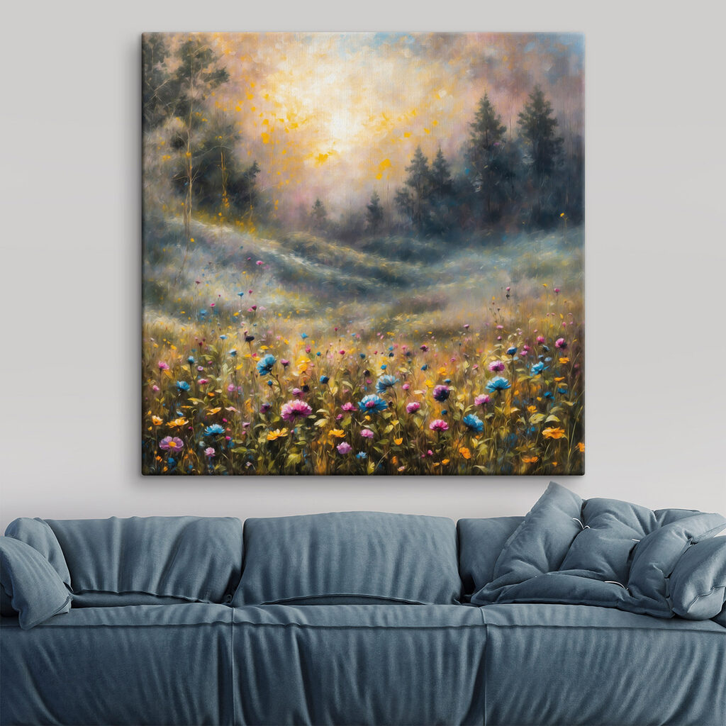 Blumenwiese im Sonnenstrahl in einem Interieur