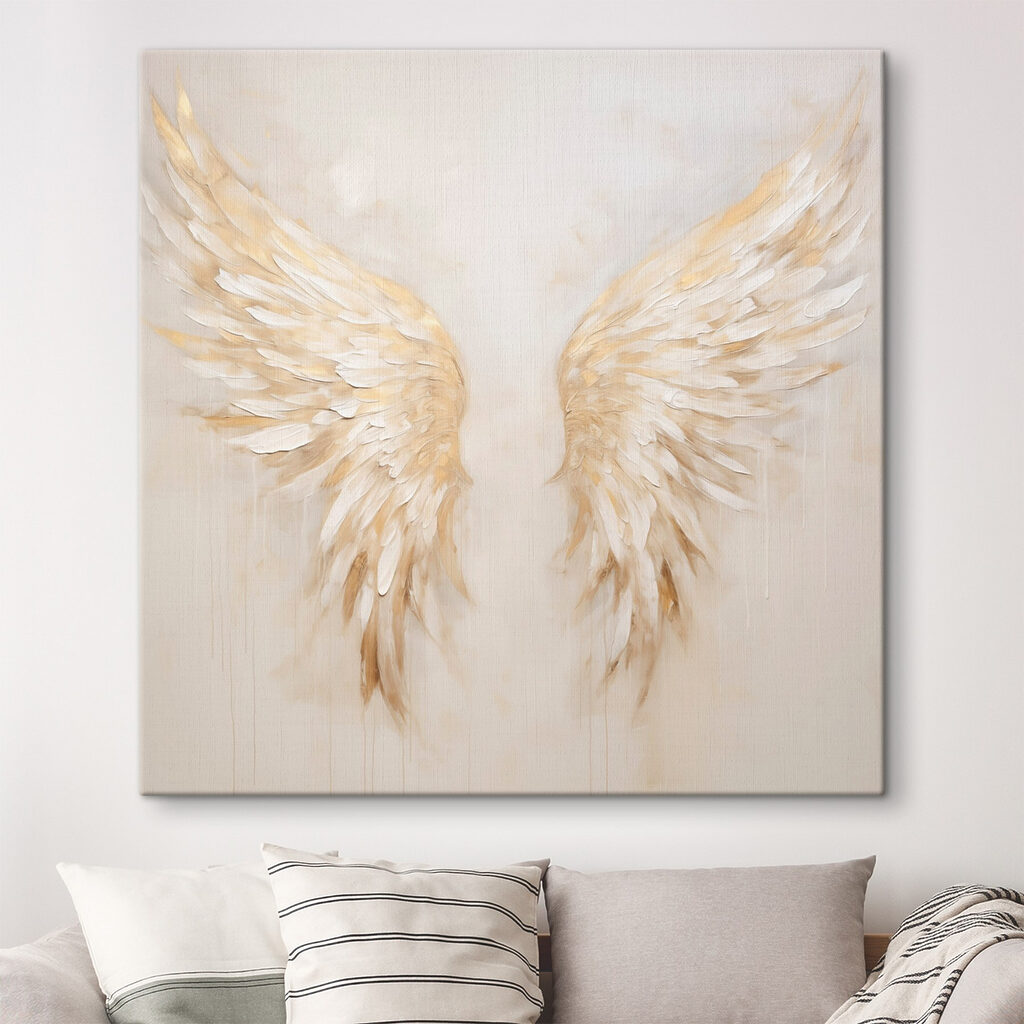 Zwei Flügel in Goldweiß in einem Interieur