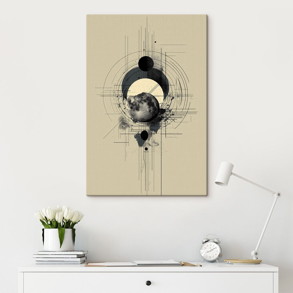 Schwarzer Kreis mit Linienspiel in einem Interieur