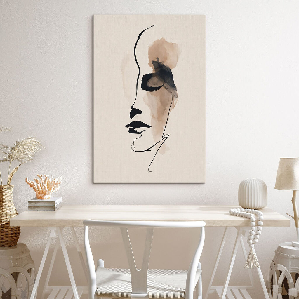 Gezeichnetes Gesicht mit Augenfleck in einem Interieur