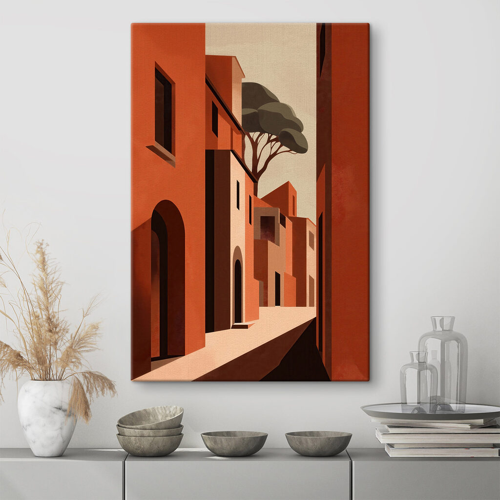 Sonnige Gasse in Terrakotta in einem Interieur