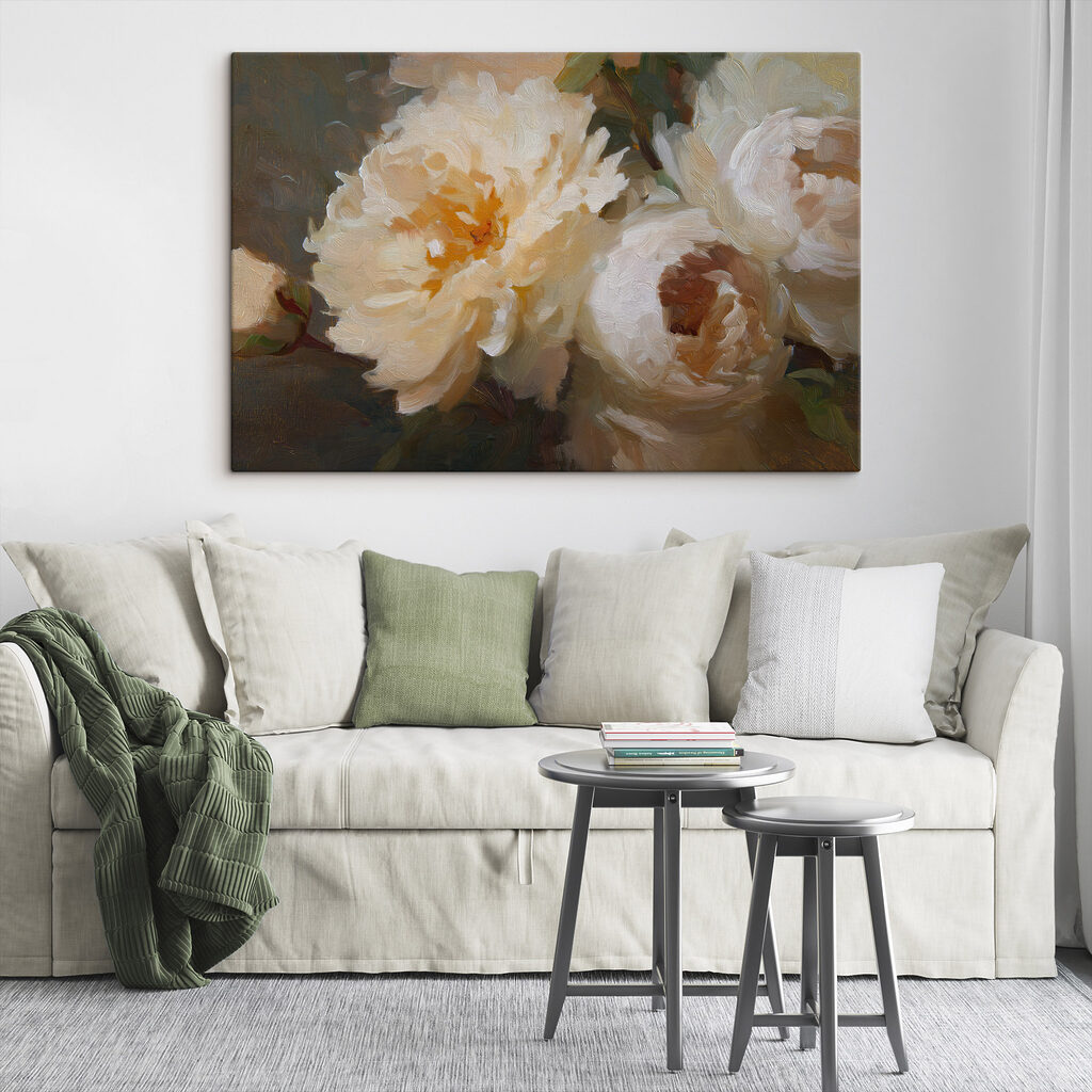 Weiße Pfingstrosen, dunkler Grund — Interieur 2