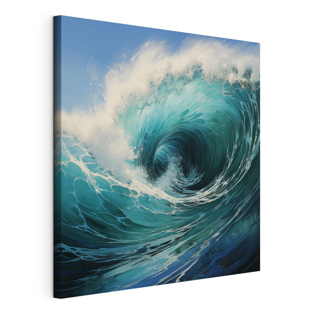 Tiefblaue Welle mit Schaum, gespannte Leinwand mit umlaufender Kante