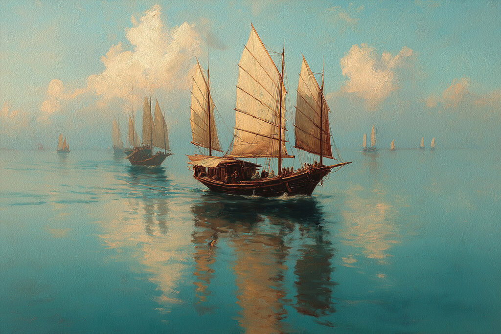 Segelboote auf stillem Meeresglanz — ganzes Design