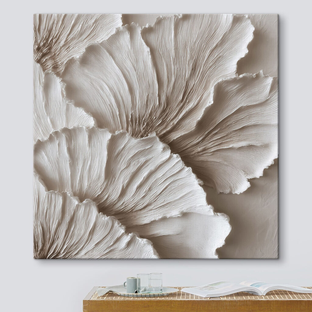 Weiße Blattränder über Taupe — Interieur 1