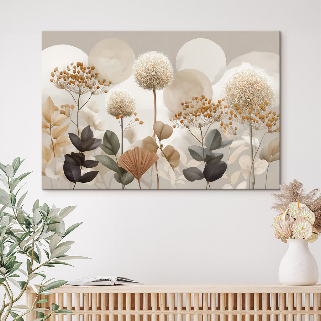 Doldenblüten vor runden Flächen in einem Interieur