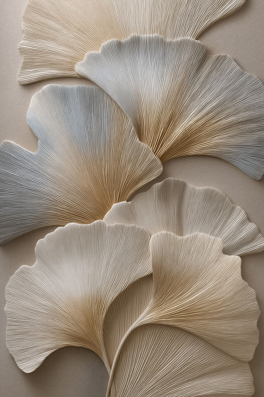 Weißer Ginkgo im Rippenrelief — ganzes Design