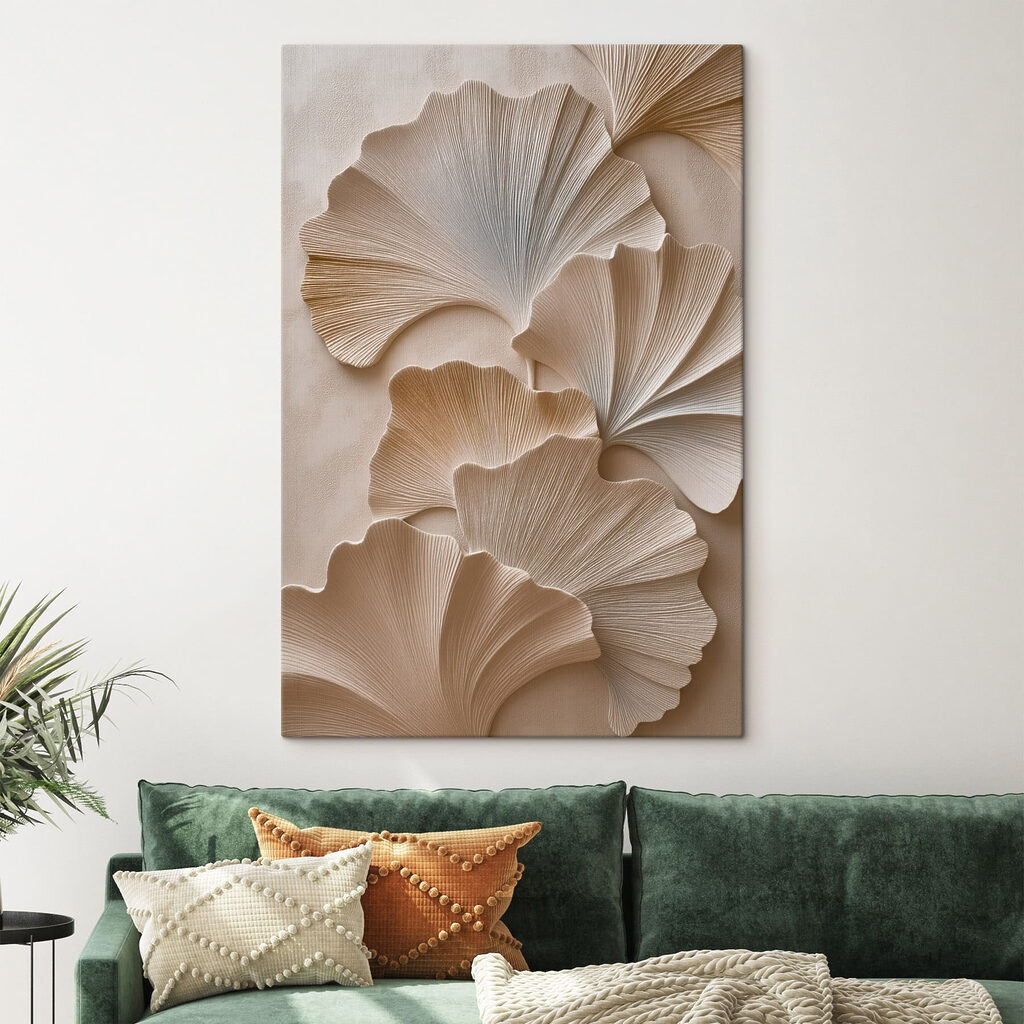 Ginkgofächer in weißen Reliefschichten — Interieur 1