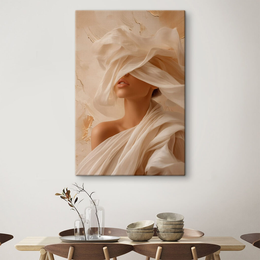 Frau hinter cremefarbenen Schleiern — Interieur 3