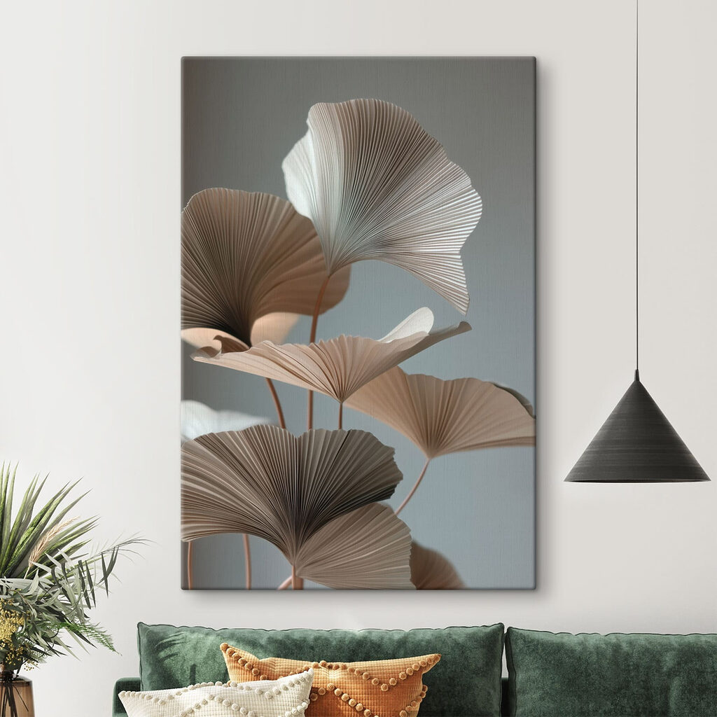Braune Ginkgofächer auf Grau — Interieur 2