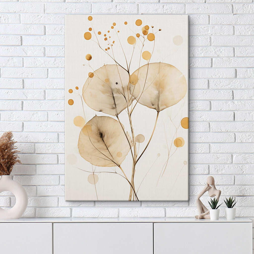 Sandfarbene Blattkreise mit Sprenkeln in einem Interieur