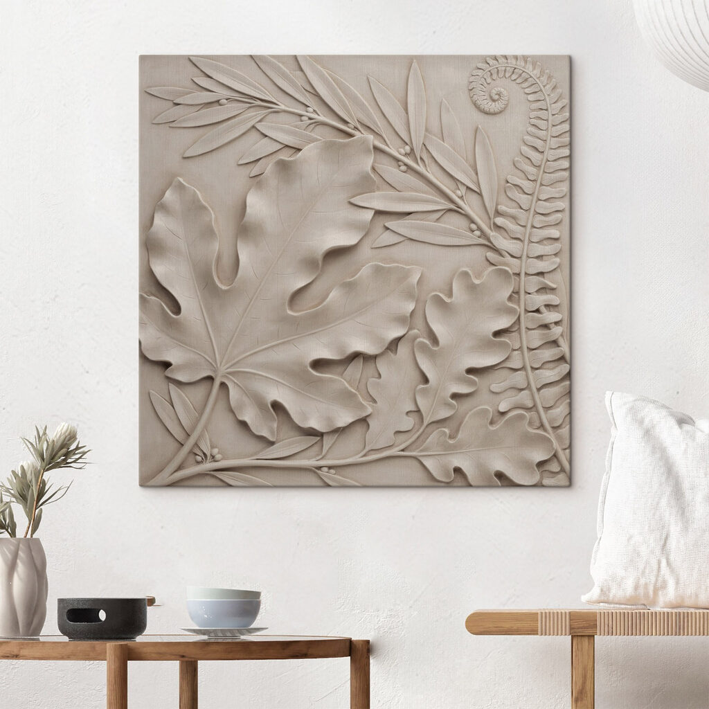 Monstera in sandfarbenem Relief — Interieur 2