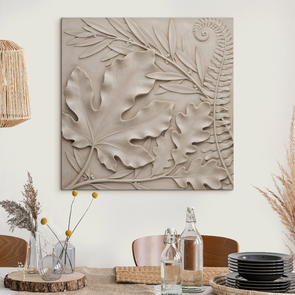 Monstera in sandfarbenem Relief — Interieur 3