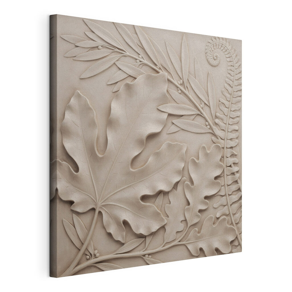 Monstera in sandfarbenem Relief — Produktansicht