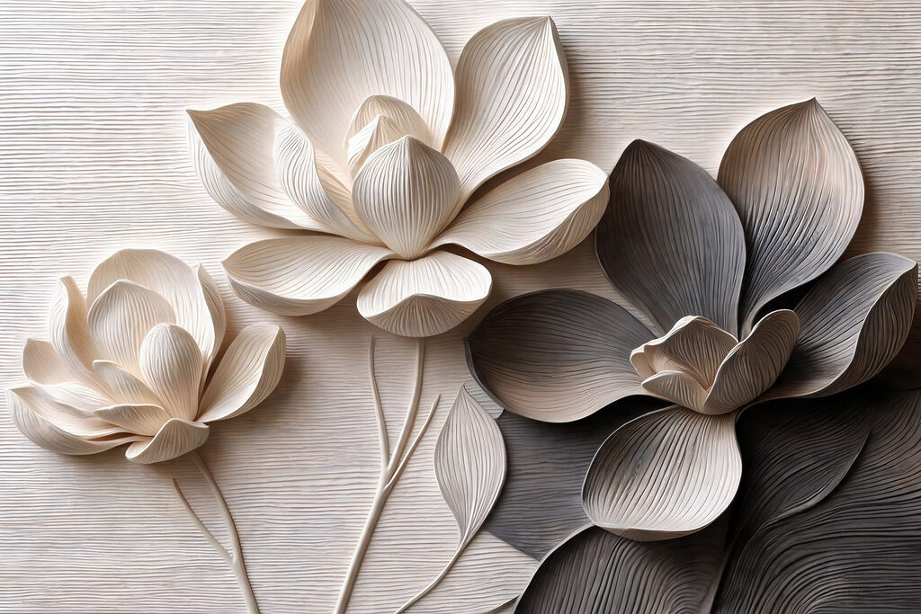 Drei Blumen in Schwarzweiß — ganzes Design