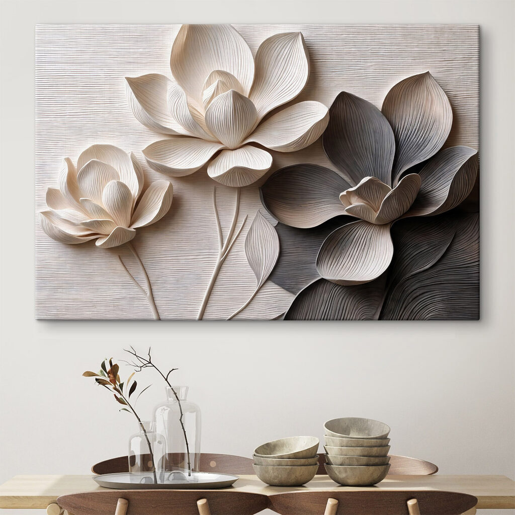 Drei Blumen in Schwarzweiß — Interieur 1