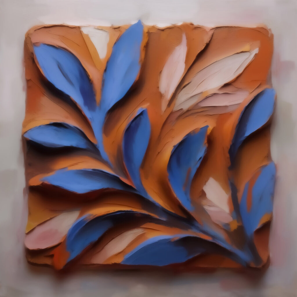 Blaue Blätter auf Rostorange — ganzes Design