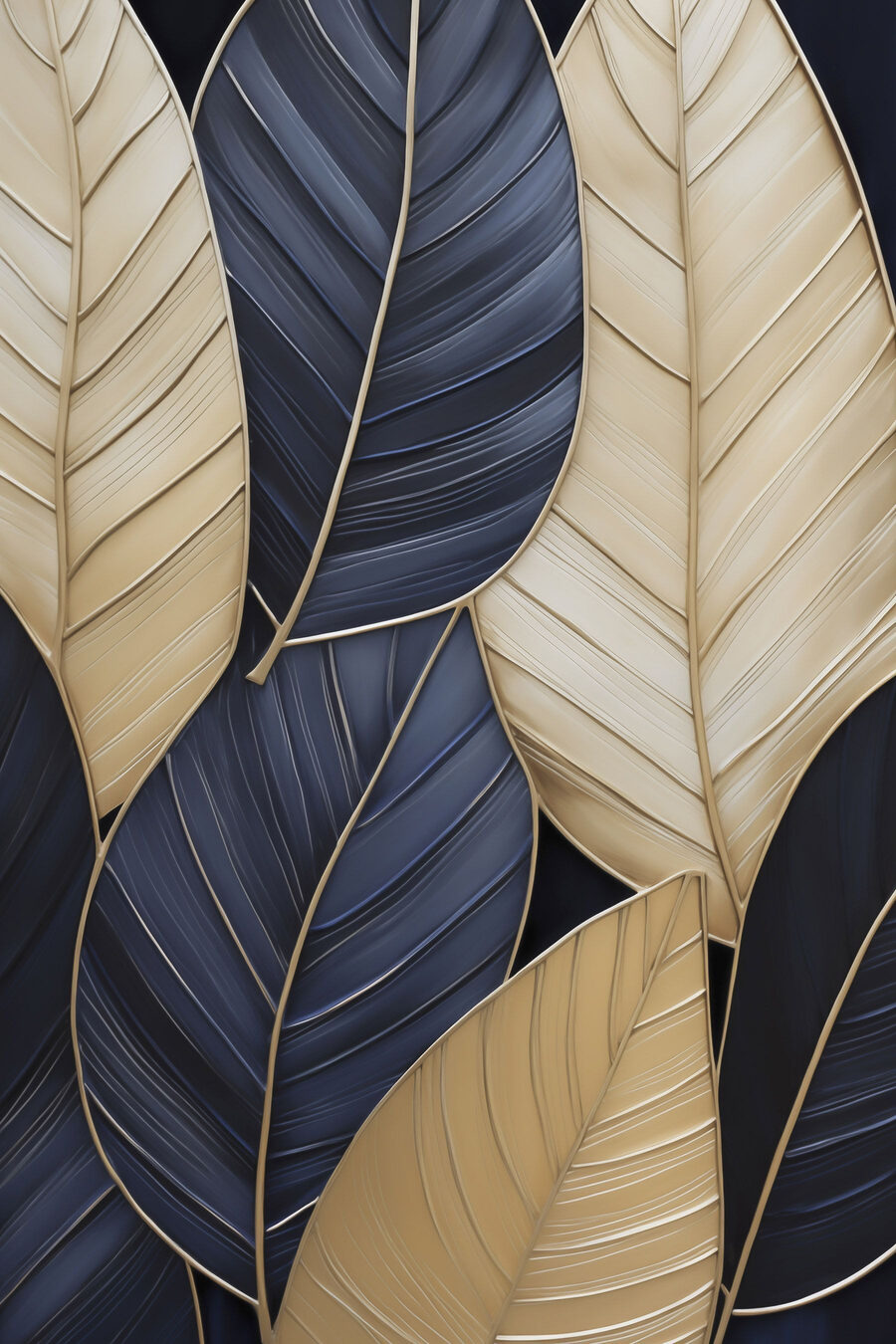 Dunkelblaue Blätter mit Goldadern — ganzes Design