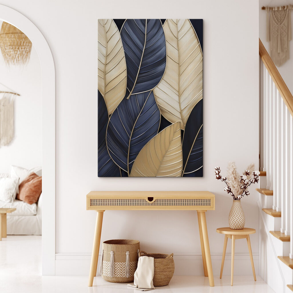 Dunkelblaue Blätter mit Goldadern — Interieur 2