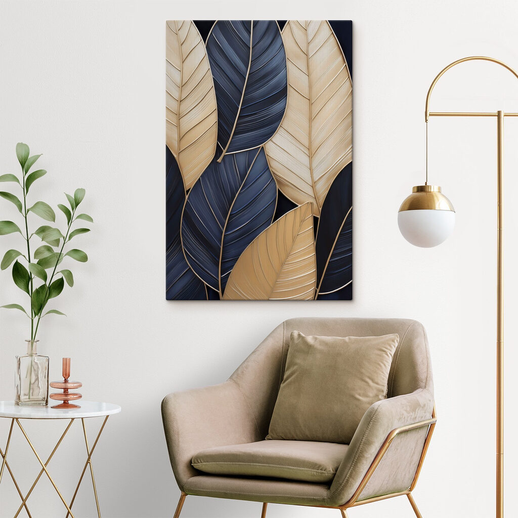 Dunkelblaue Blätter mit Goldadern — Interieur 1