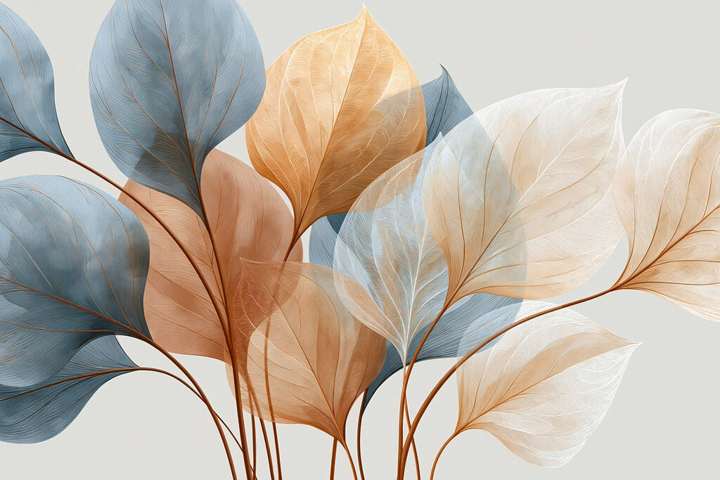 Blau-pfirsichfarbene Blattadern — ganzes Design