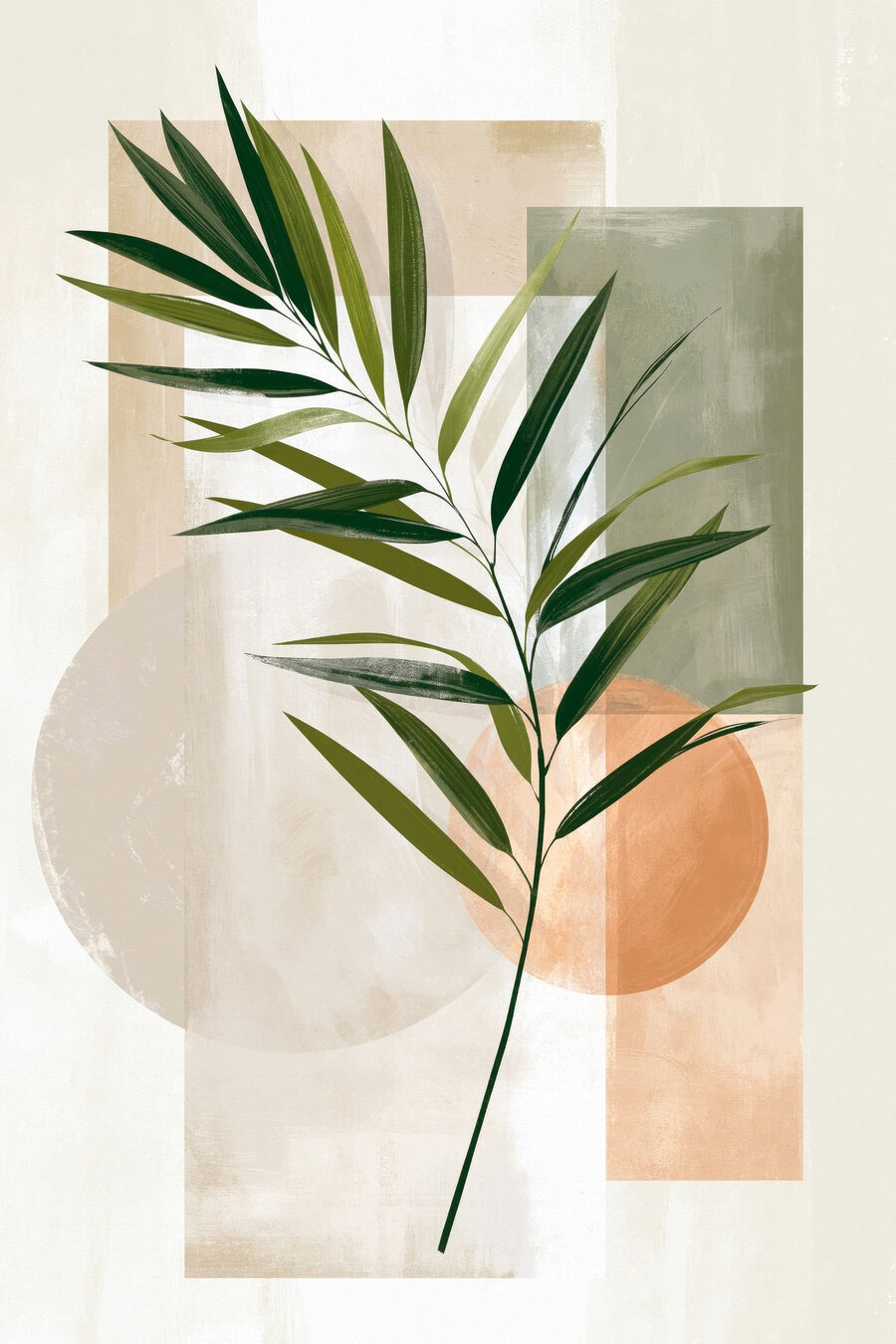 Palmblatt vor sanfter Geometrie — ganzes Design