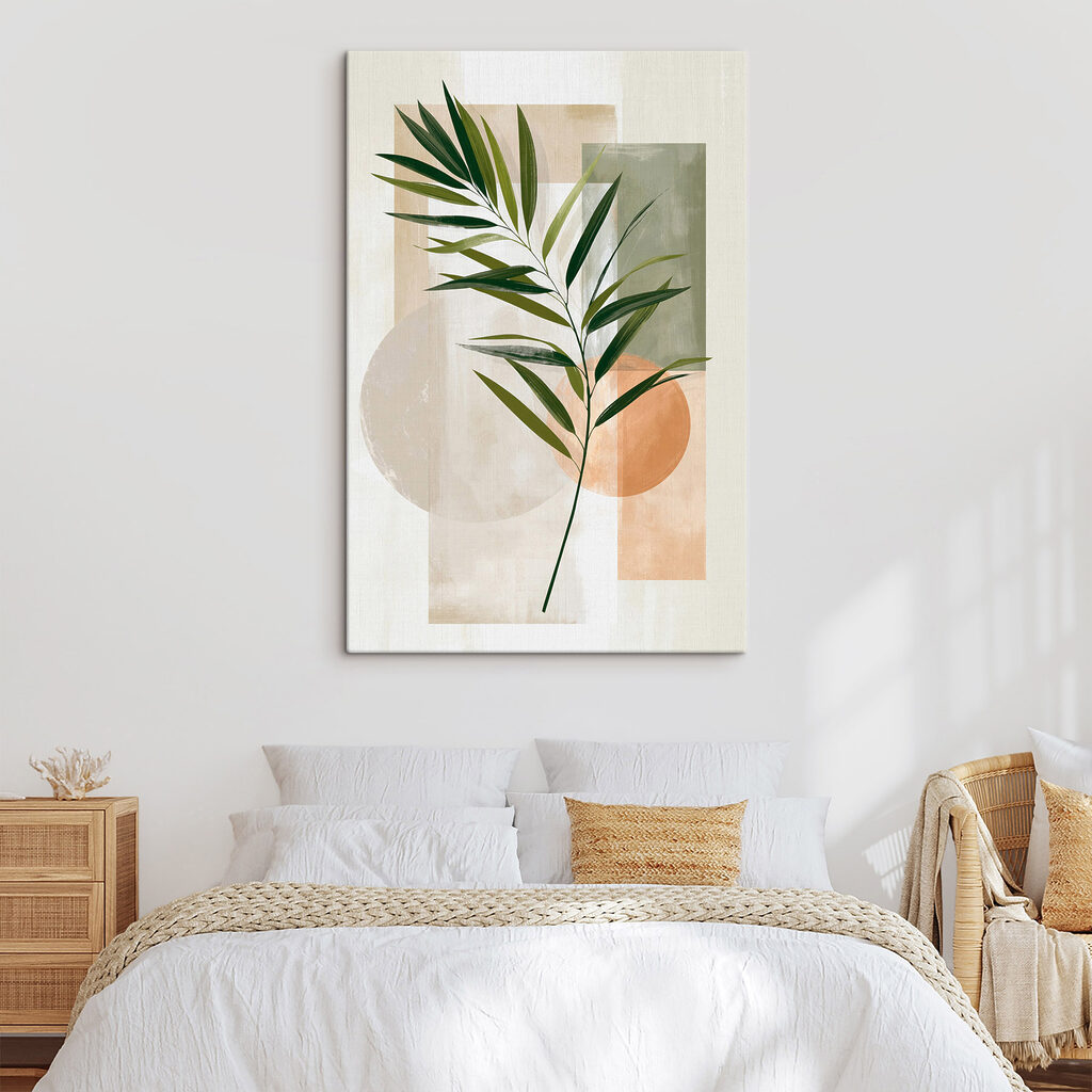 Palmblatt vor sanfter Geometrie — Interieur 1