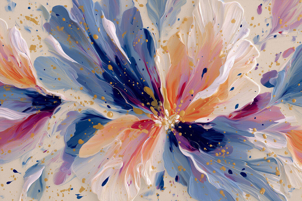 Blau-rosa Blütenspritzer — ganzes Design