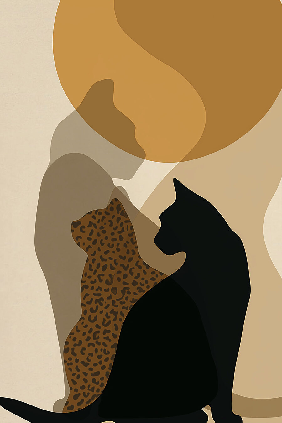 Gefleckte Katze, schwarze Katze — ganzes Design