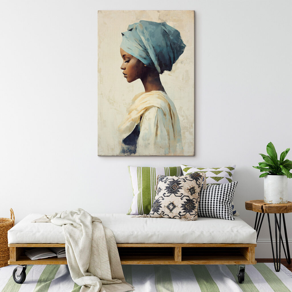 Frau mit blauem Kopftuch — Interieur 2