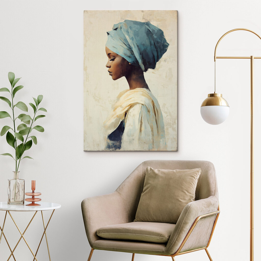 Frau mit blauem Kopftuch — Interieur 1