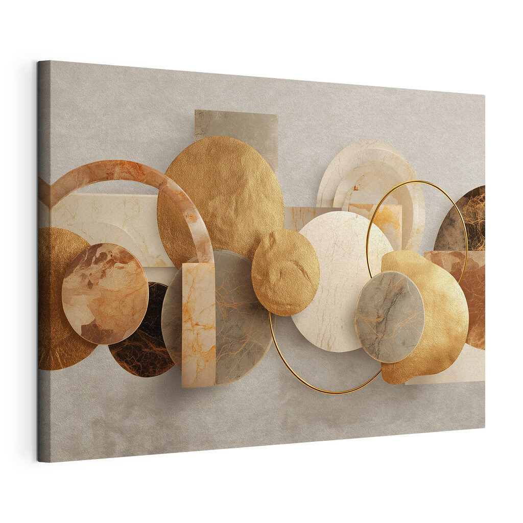 Goldene Kreise und Rechtecke, gespannte Leinwand mit umlaufender Kante