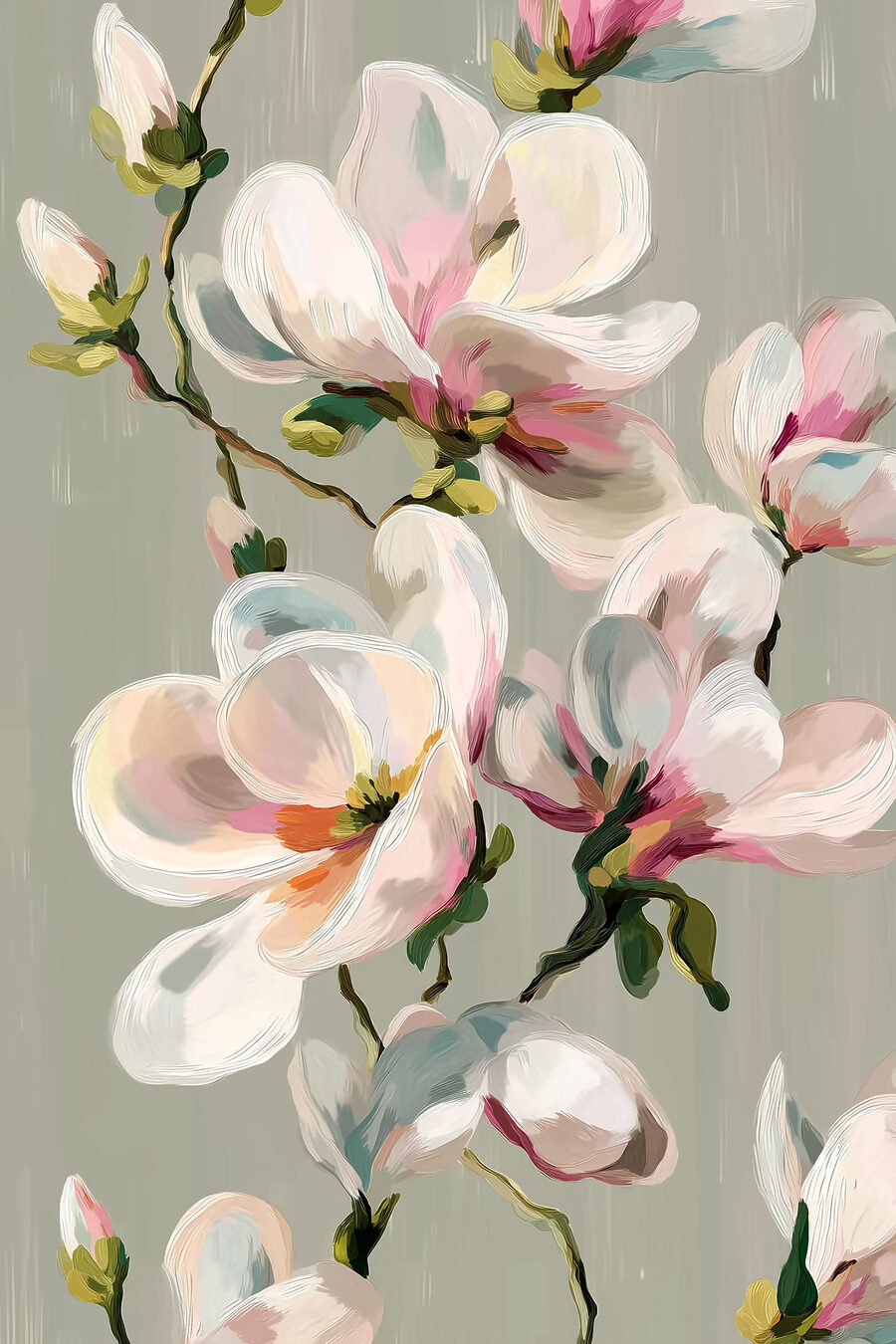 Rosa Magnolie in Pinselstrichen — ganzes Design