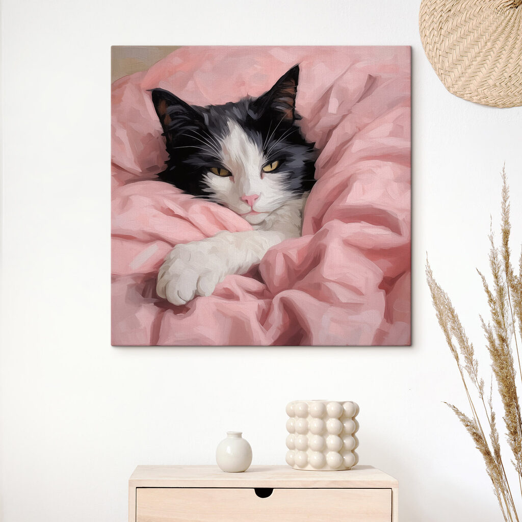 Katze auf rosa Decke — Interieur 2