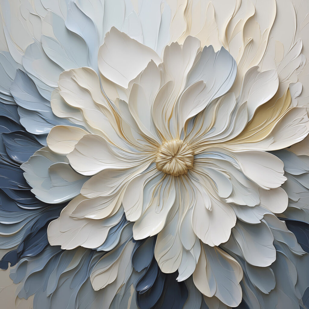 Weiße Blüte über Blautönen — ganzes Design
