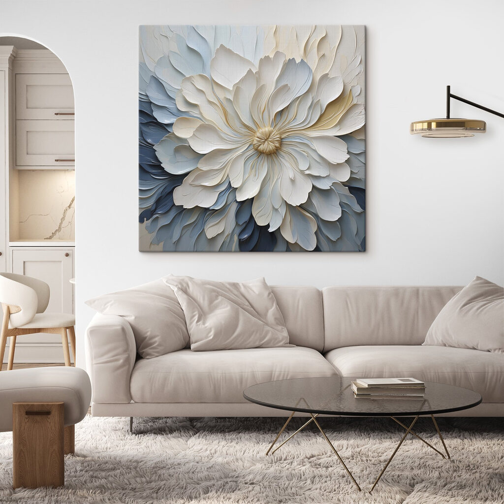 Weiße Blüte über Blautönen — Interieur 1
