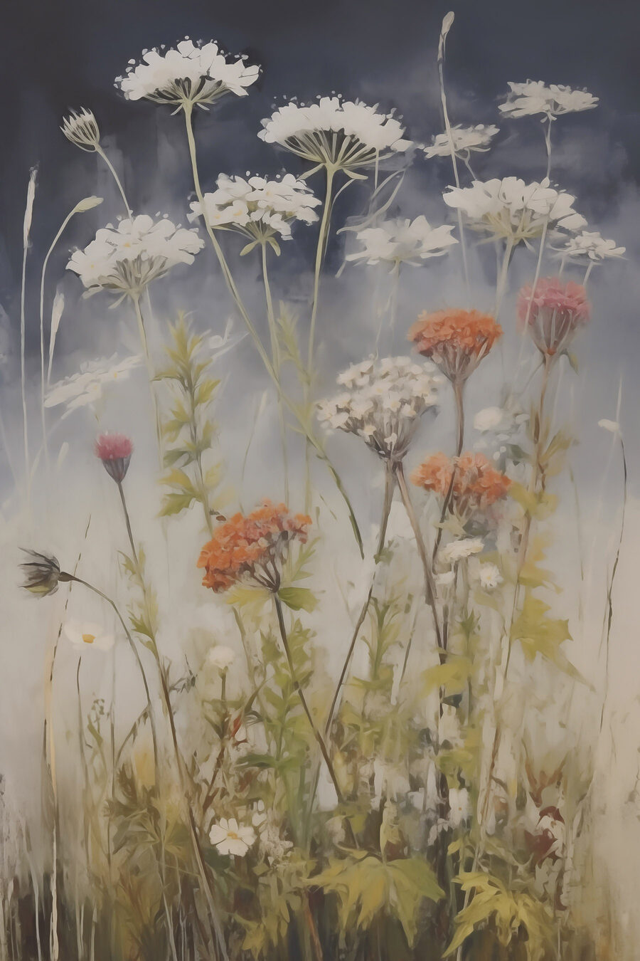 Weiße Doldenblüten über Gräsern — ganzes Design