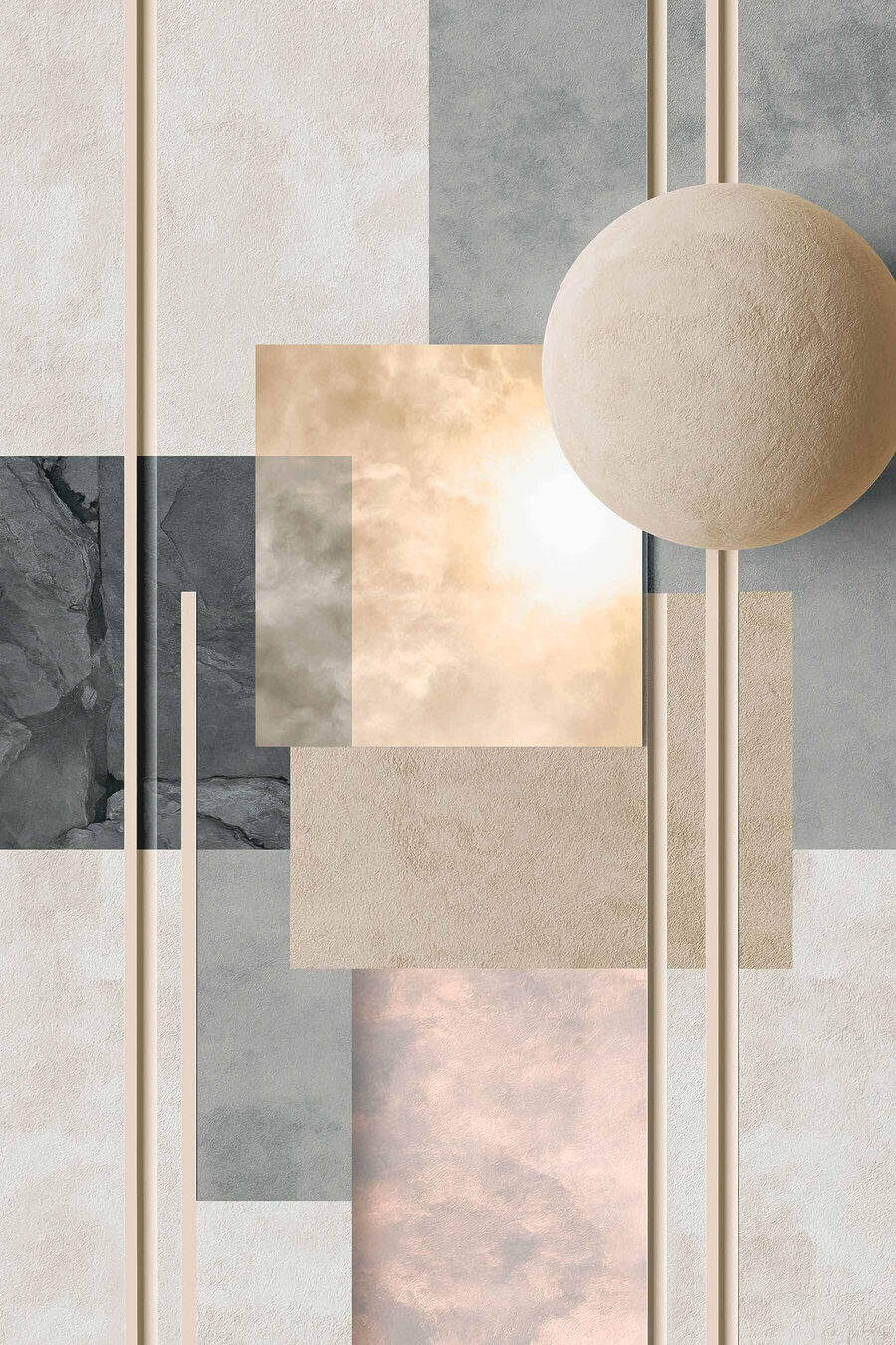 Sandfarbene Kugel und Farbfelder — ganzes Design