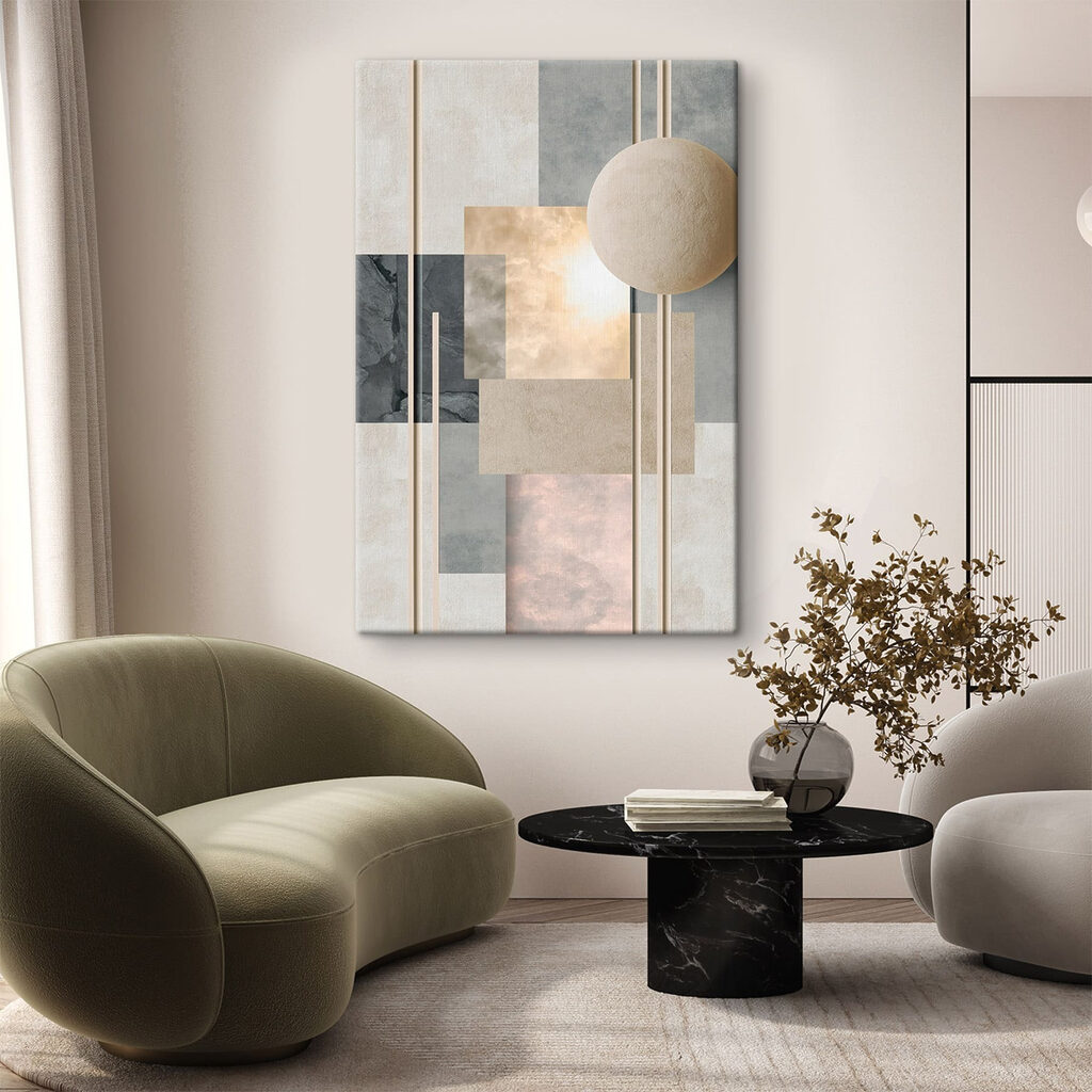 Sandfarbene Kugel und Farbfelder — Interieur 2