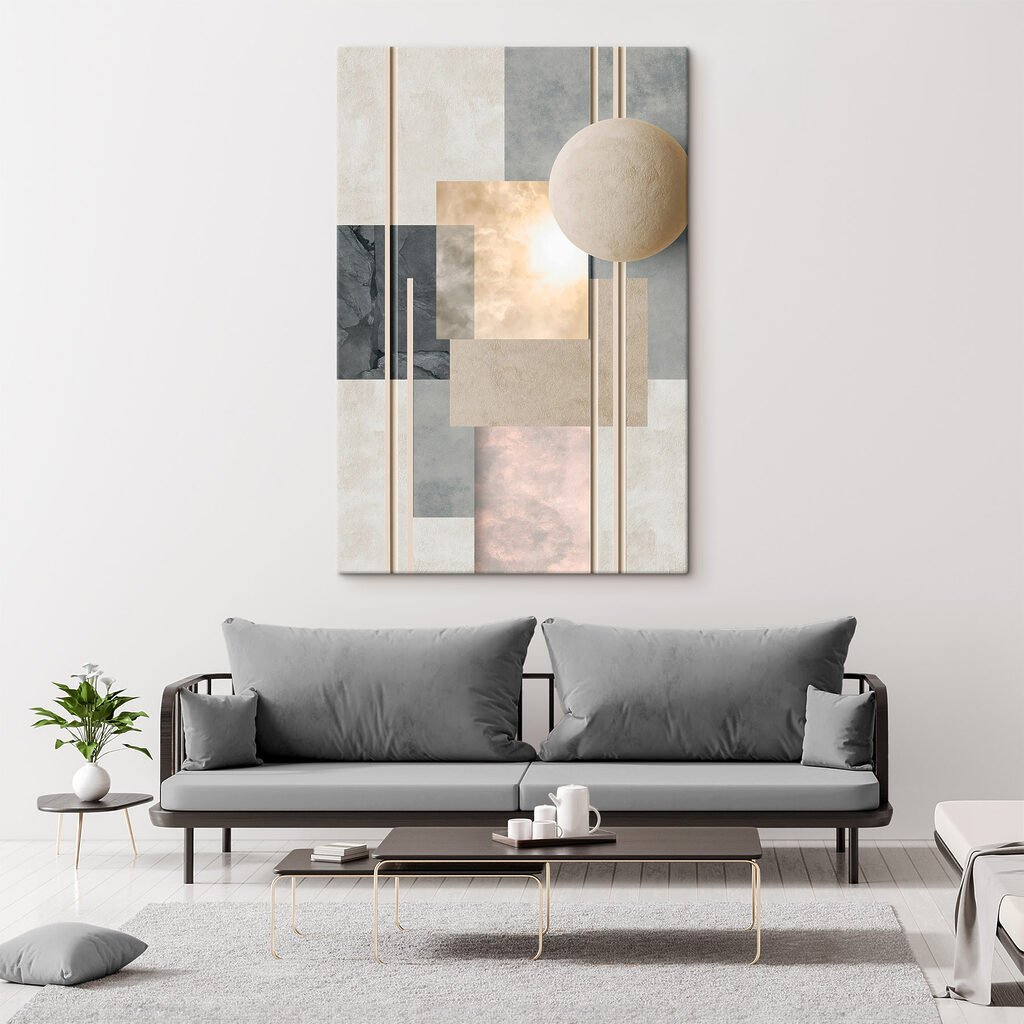 Sandfarbene Kugel und Farbfelder — Interieur 1