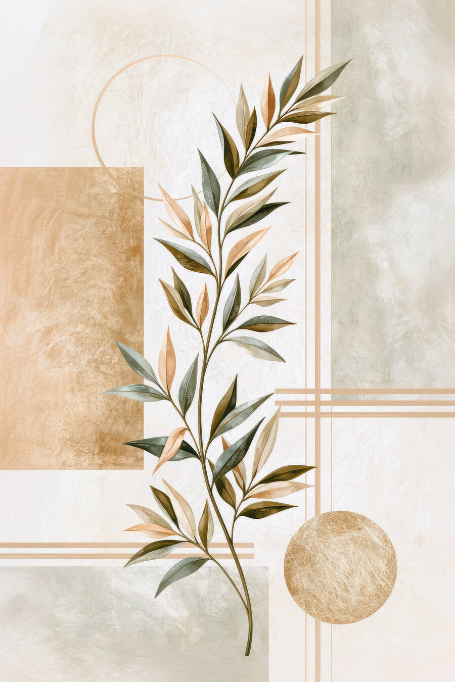 Olivenzweig vor Goldflächen — ganzes Design