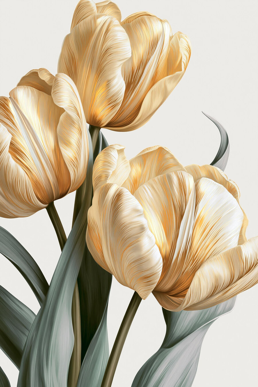 Goldene Tulpen auf Graugrün — ganzes Design