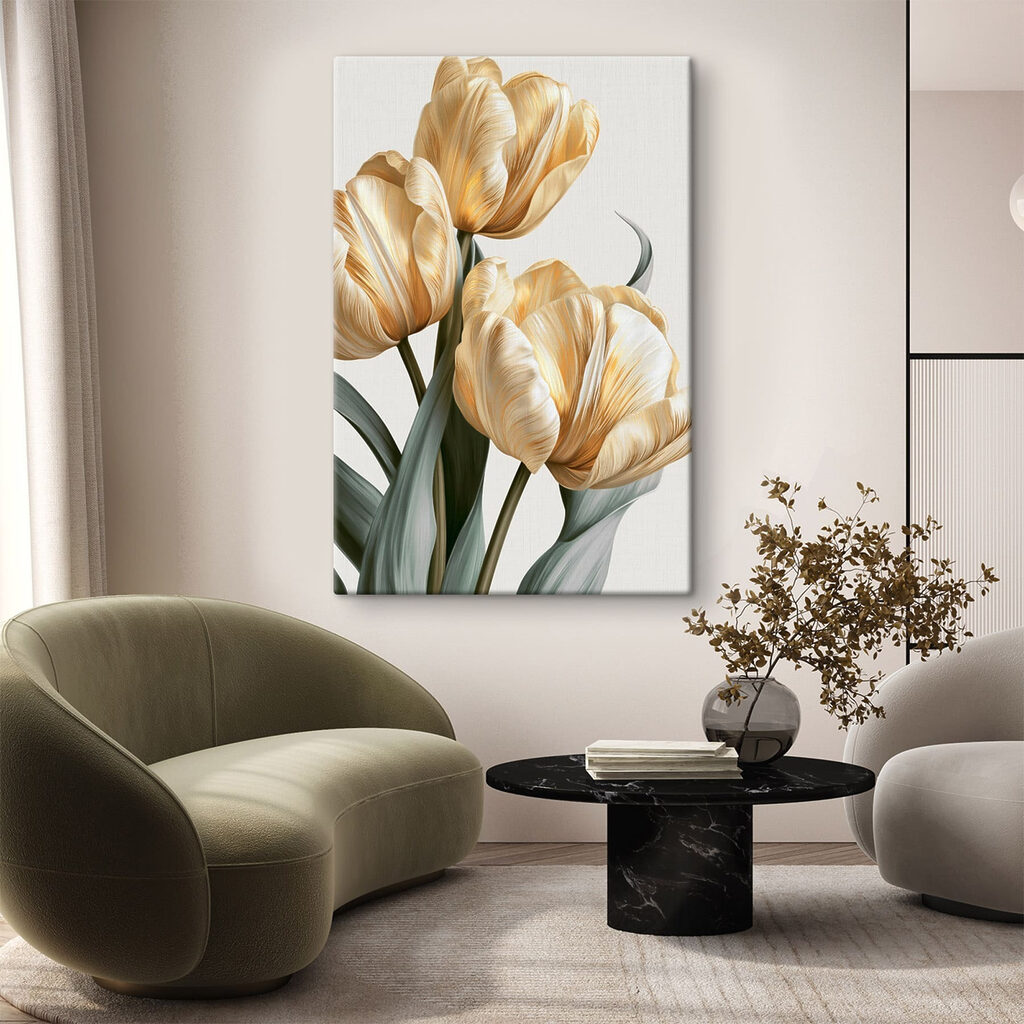 Goldene Tulpen auf Graugrün — Interieur 2