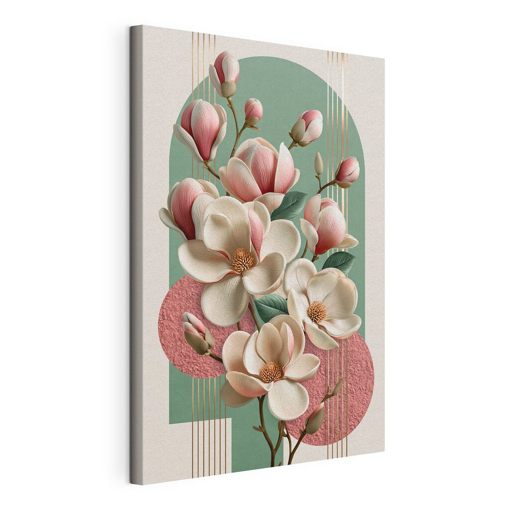 Magnolie vor rosa Kreisen, gespannte Leinwand mit umlaufender Kante